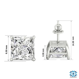 Beautiful princess cut diamond stud earrings, designed for everyday elegance.

