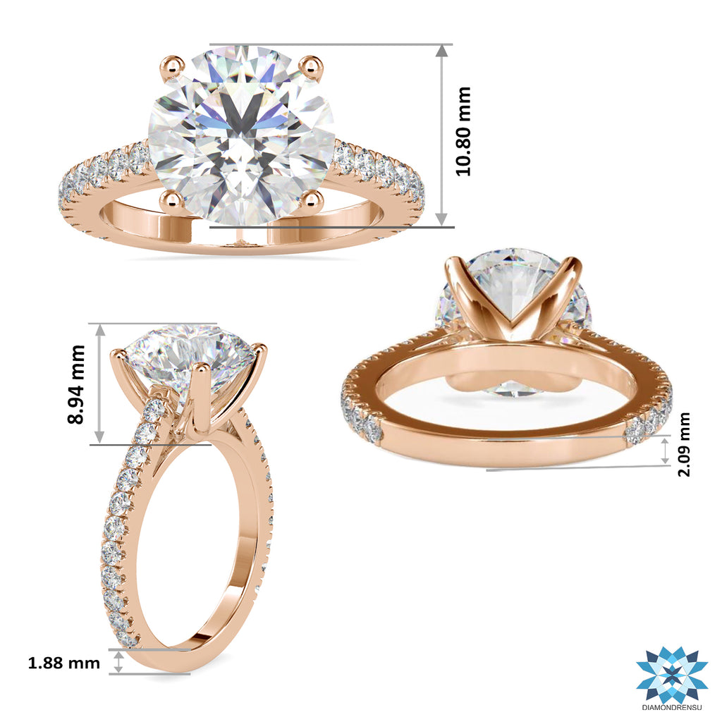 Classic 5.02 TCW Round Cut Cathedral Pave' Set Moissanite Wedding Ring