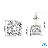 Cushion cut diamond earrings studs with a 4 prong earring design for added brilliance.

