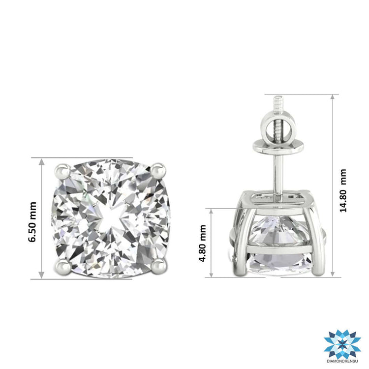 Cushion cut diamond earrings studs with a 4 prong earring design for added brilliance.

