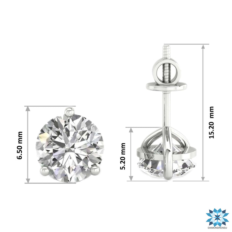Sophisticated martini diamond stud earrings in a 3 prong setting for a secure fit.
