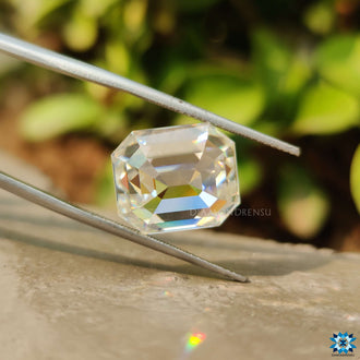 Emerald Step Cut Moissanite shown as a single stone for custom jewelry.
