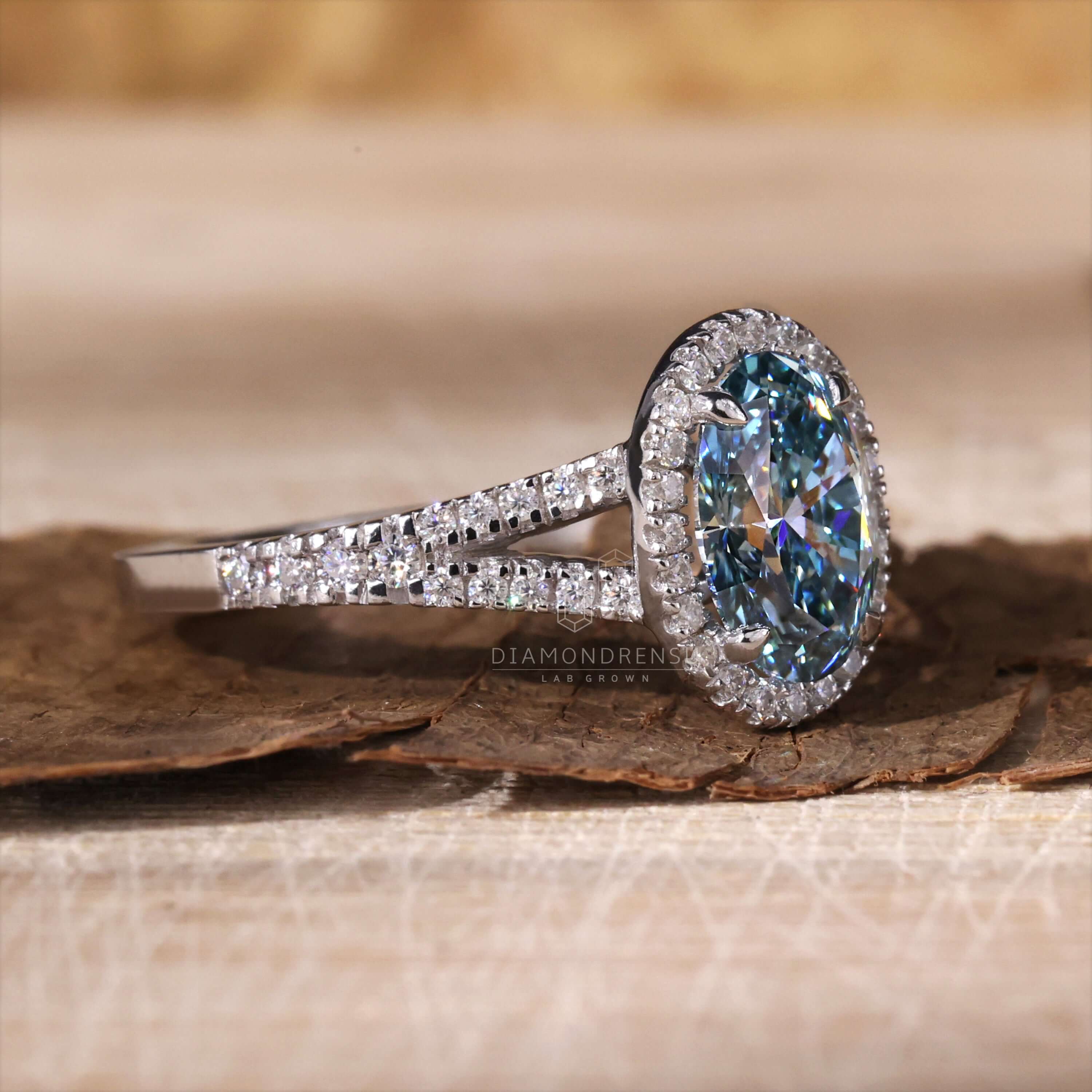 Stunning Blue Oval Diamond in Engagement Ring