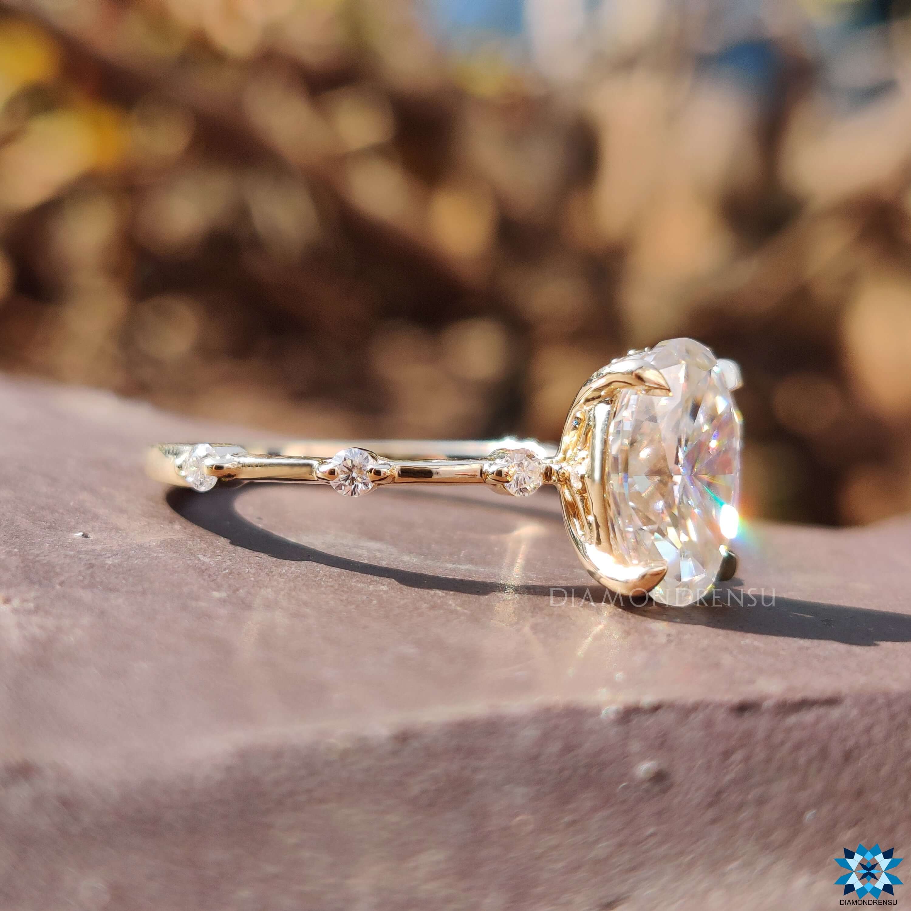 Oval Cut Unique Distance Pave Set Antique Vintage Style Ring