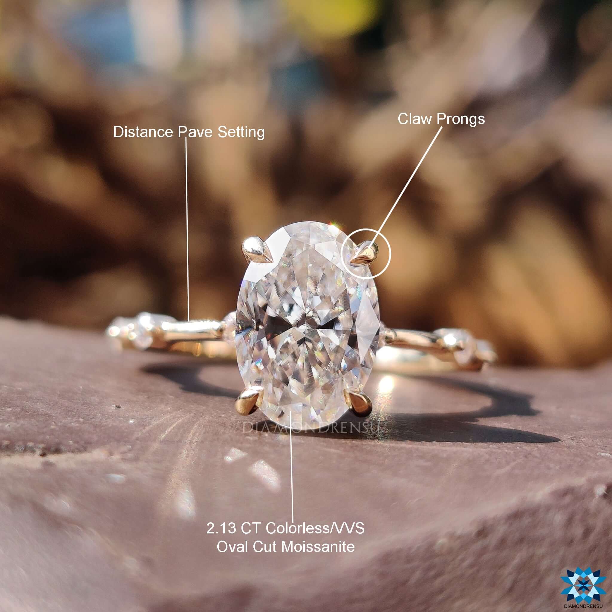 Oval Cut Unique Distance Pave Set Antique Vintage Style Ring