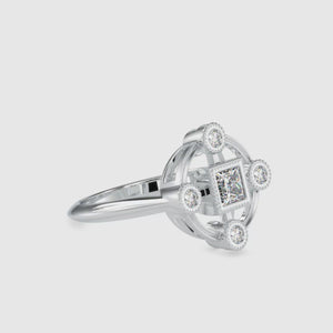 Princess cut diamond ring with side stones in bezel setting
