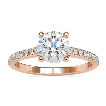 Cathedral setting engagement ring featuring a Lab Grown Diamond and a handmade ring design.