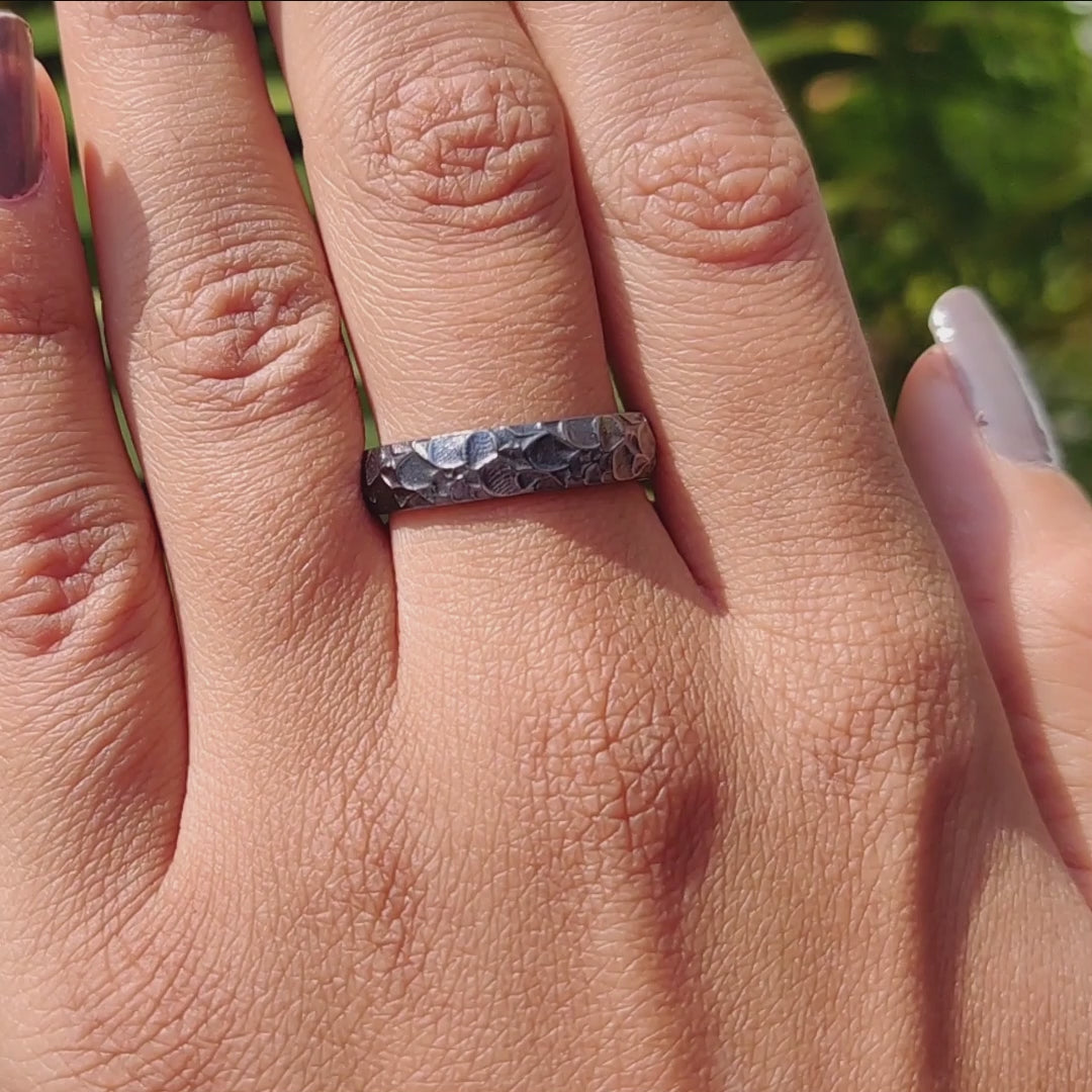 Hammered Finish Oxidized Silver Men's Oxidized Wedding Ring
