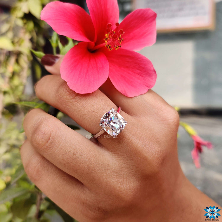 Cushion cut moissanite engagement ring for true elegance.
