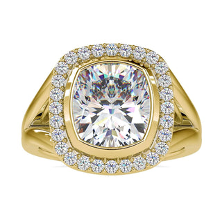 3 carat cushion cut diamond ring featuring a Lab Grown Diamond and a halo setting.
