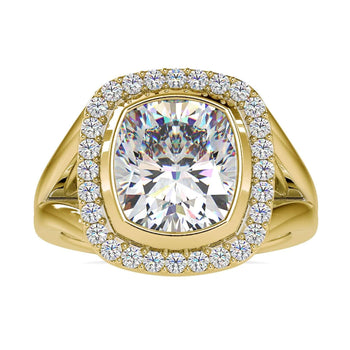 3 carat cushion cut diamond ring featuring a Lab Grown Diamond and a halo setting.
