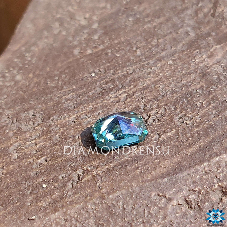 Blue radiant moissanite loose stone in 1.85 carat size for bold custom pieces.
