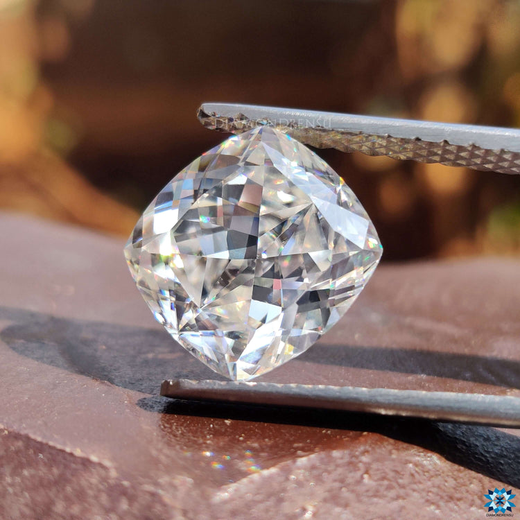 10.49 carat moissanite glows beside moissanite stone.
