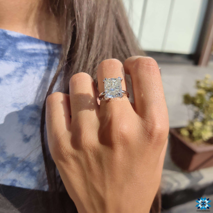 Elongated cushion cut solitaire perfect for a minimalist style.