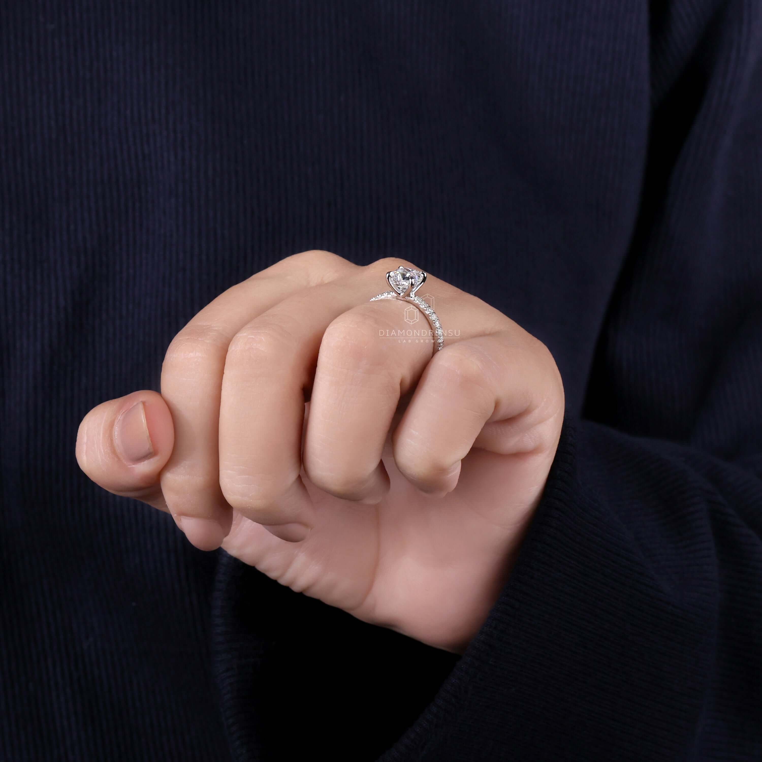 pave set lab grown diamond engagement ring