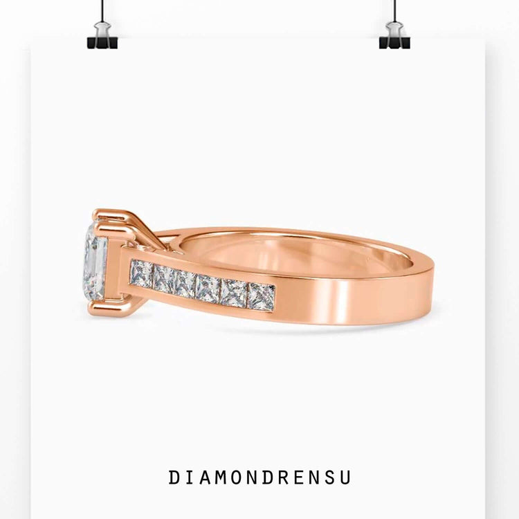 Handmade ring with a pave setting and 2 ct princess cut diamond center
