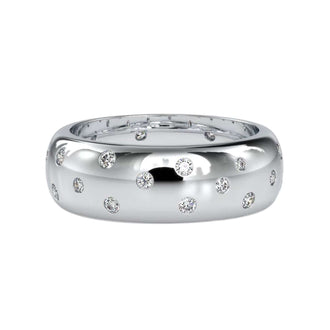 Round diamond band in flush setting, perfect for weddings

