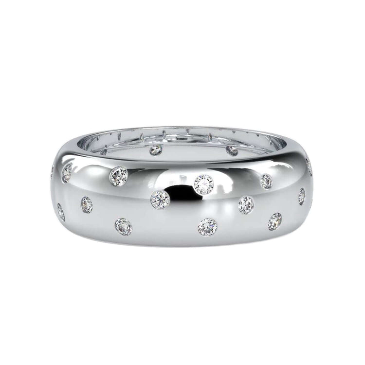 Round diamond band in flush setting, perfect for weddings
