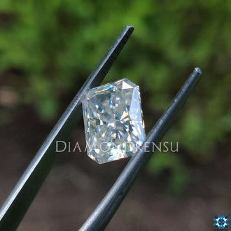Moissanite loose stone reflecting 3.65 carat moissanite fire.
