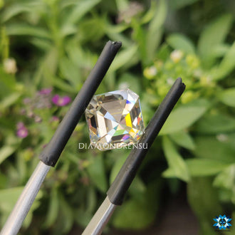 Loose moissanite shaped in asscher cut for jewelry design.
