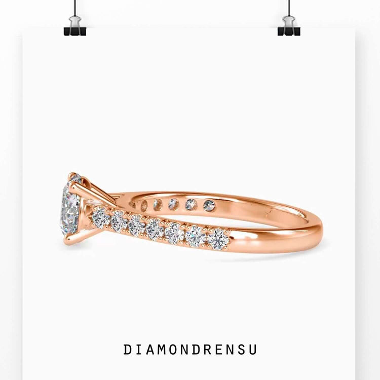 Round diamond ring in a cathedral style with a prong setting, designed by DiamondRensu.
