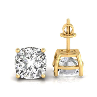 Radiant cushion cut stud earrings in a secure 4 prong setting, ideal for daily elegance.

