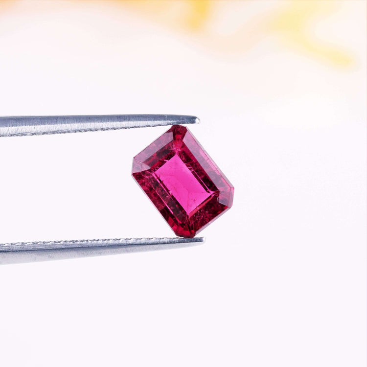 Emerald cut pink tourmaline for rings or pendants.
