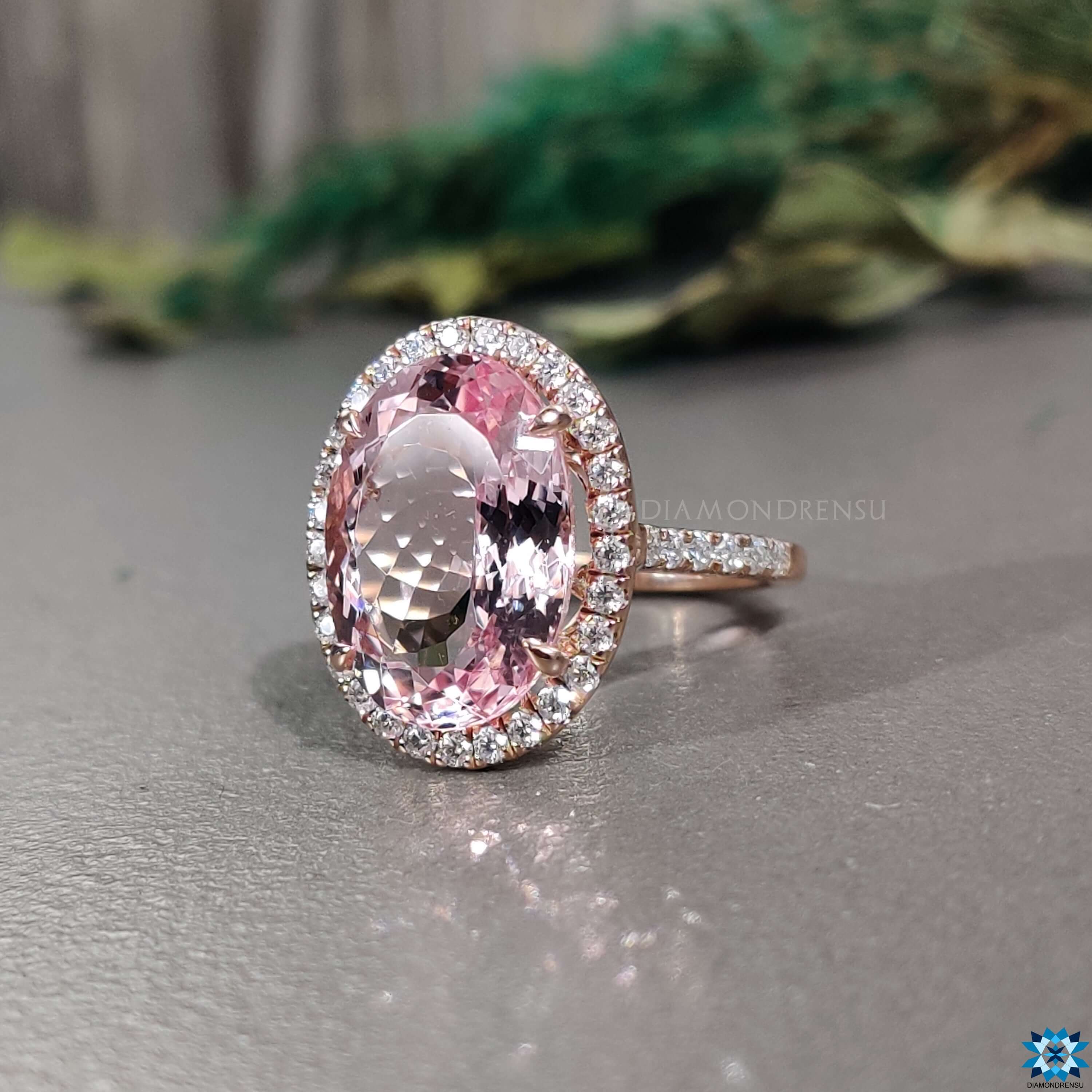 1.50ct Oval Peachy Pink Rose Gold Morganite Ring Vintage Diamond Setting