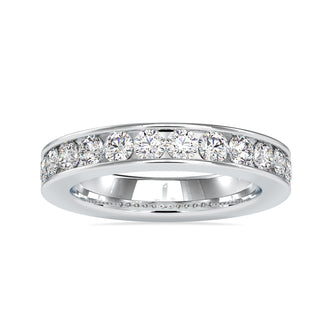 Channel set ring with round diamonds, handmade band design
