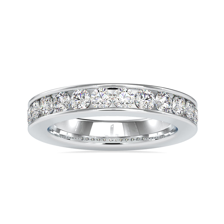 Channel set ring with round diamonds, handmade band design
