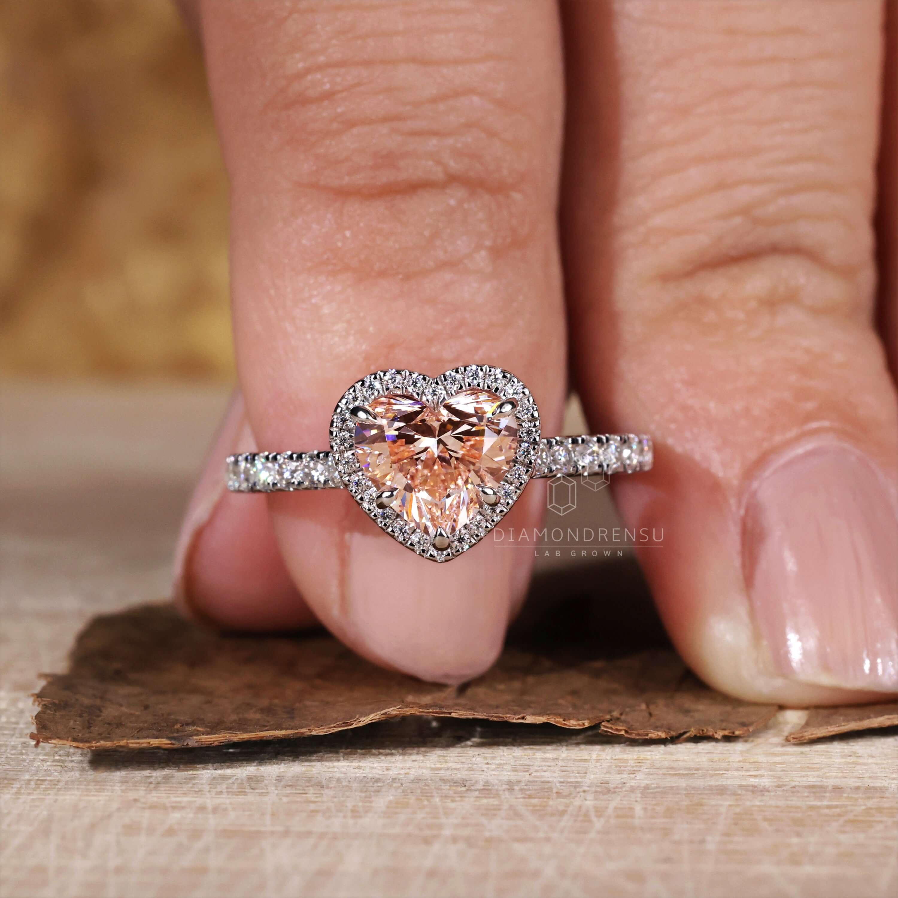 1.03 CT Fancy Intense Pink Heart Lab Grown Diamond Engagement Ring