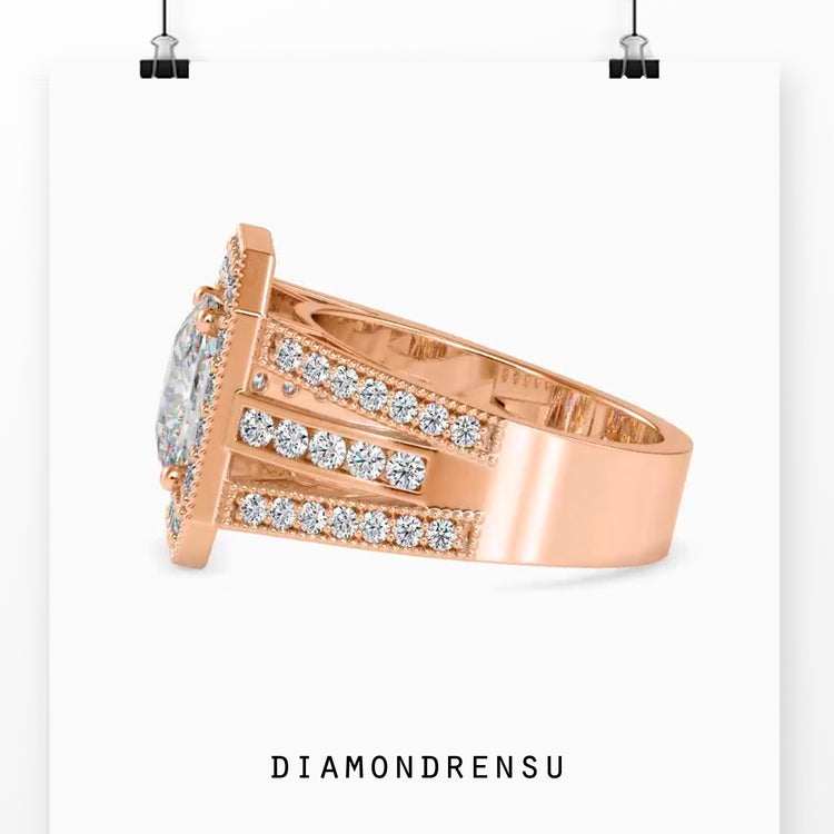 Vintage diamond ring with shared prong setting for added brilliance.
