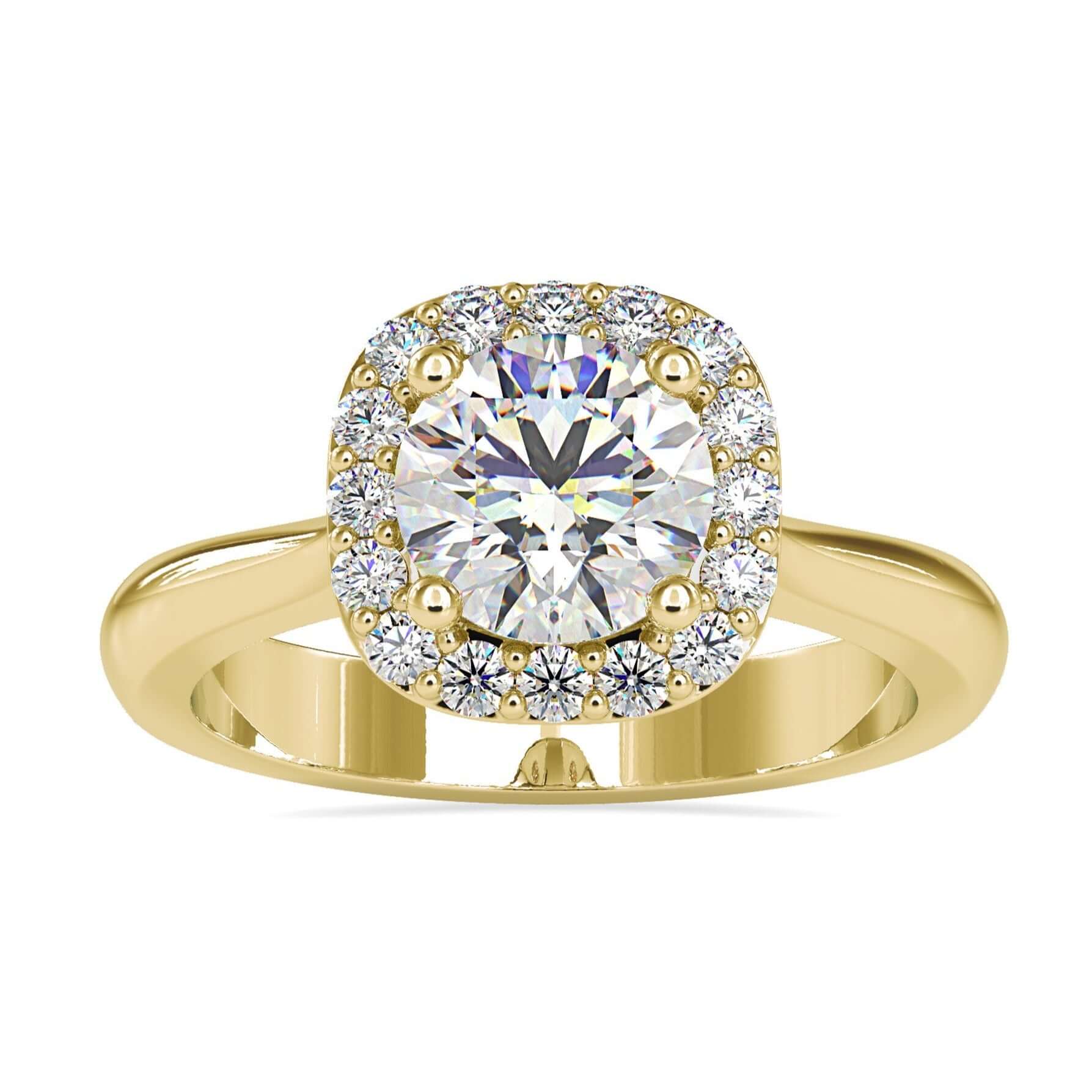 Round Halo Engagement Ring with a stunning cushion shape halo for extra sparkle.