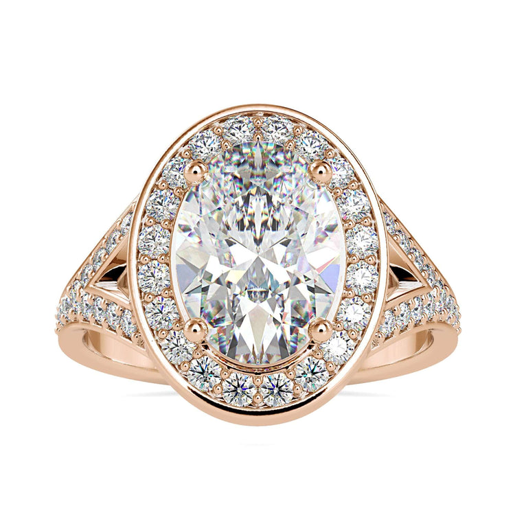 Lab grown diamond engagement ring in white gold with a split shank design
