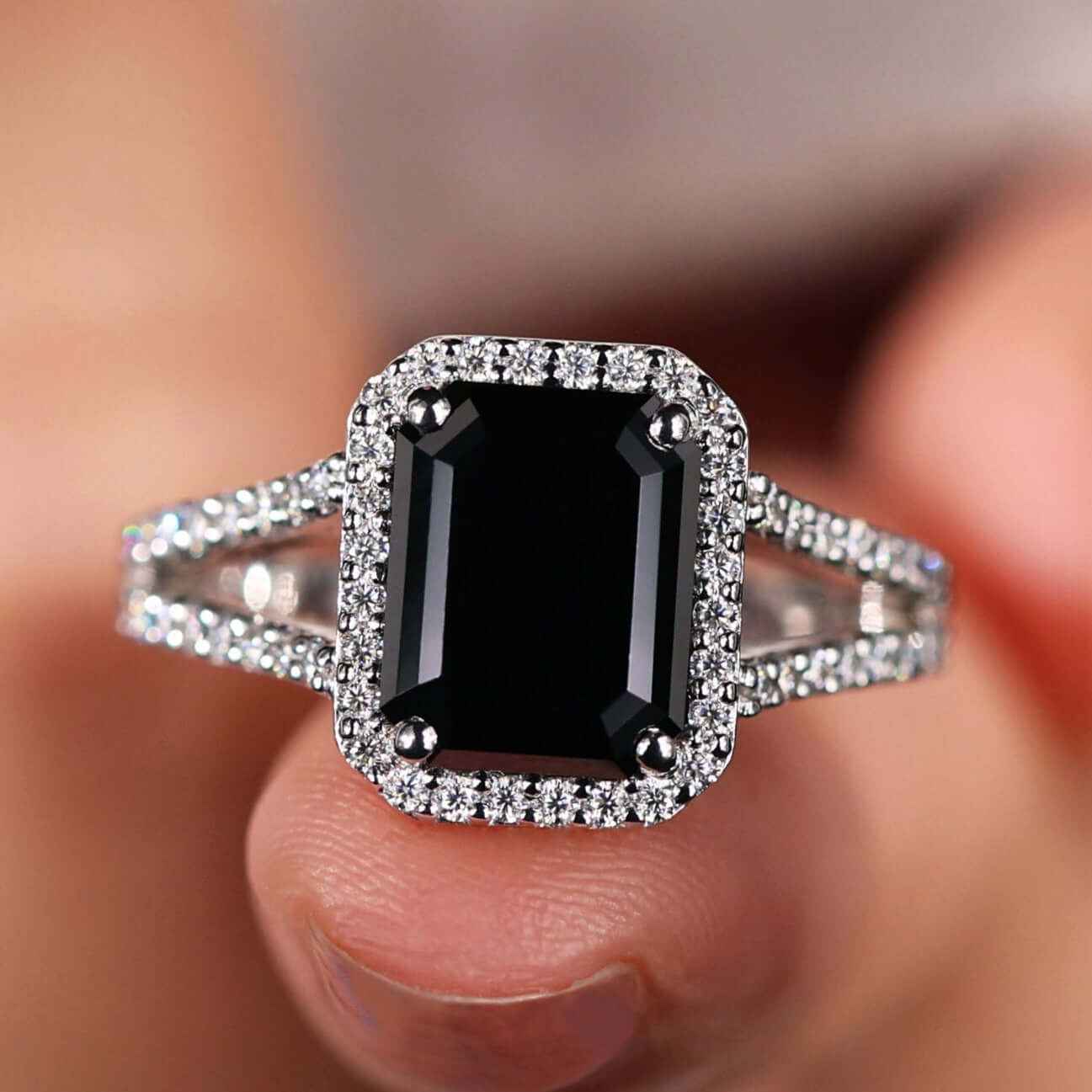 black moissanite engagement ring