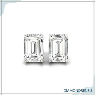 Dazzling earrings emerald diamond in a 4 prong basket setting for secure and stylish wear.