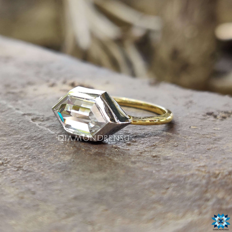 Hexagon solitaire engagement ring crafted for classic sophistication.
