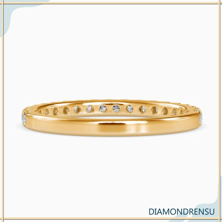 Half eternity wedding band in shared prong setting, handmade look
