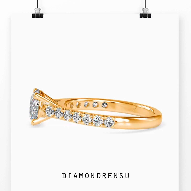 IGI certified Lab Grown Diamond cathedral ring with a diamond prong setting for added brilliance.
