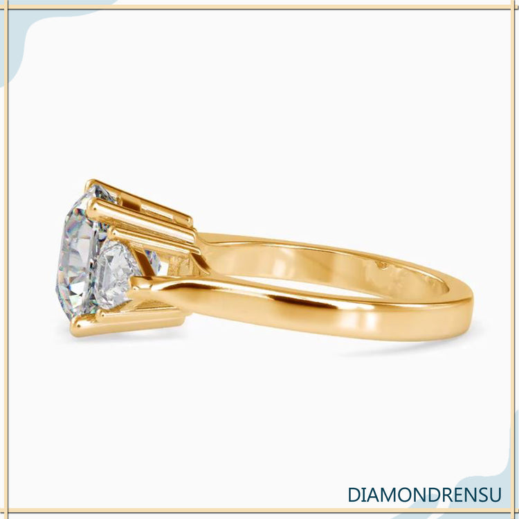 Lab grown diamond ring with cushion cut center in IGI certified design
