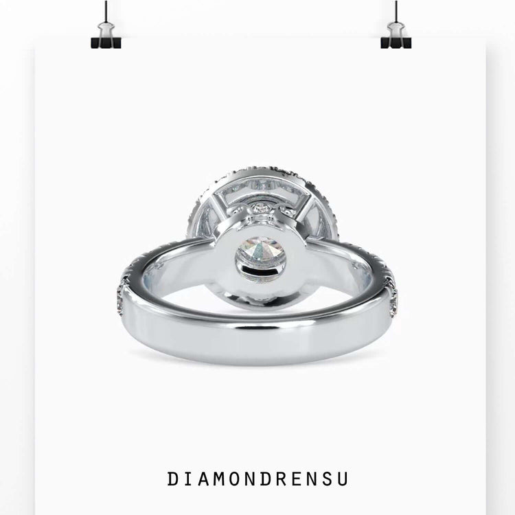 Pave ring setting with a 2 carat halo diamond, elegant design
