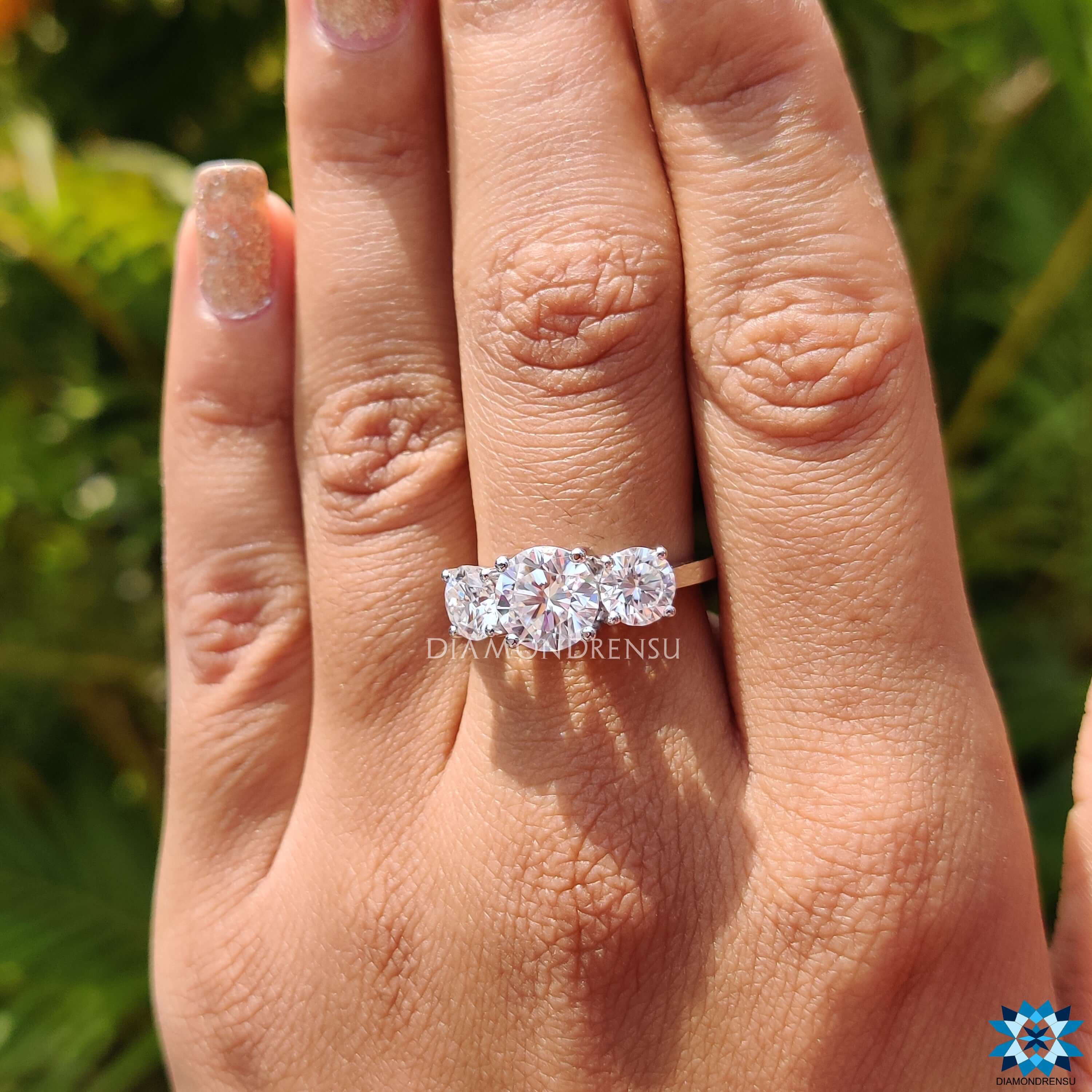 Custom 3 Carat Radiant Diamond Three Stone Engagement Ring