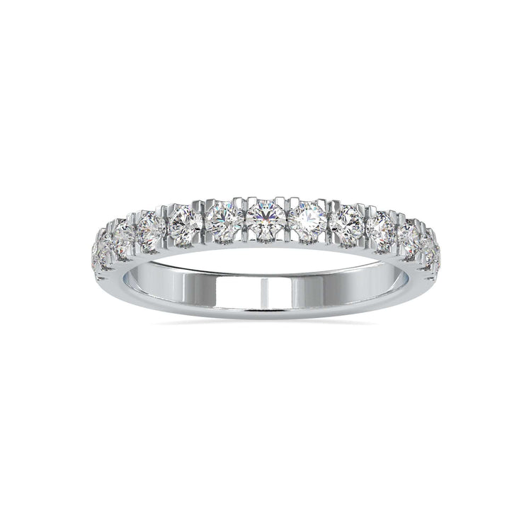 Half diamond wedding band in white gold with a Lab Grown Diamond design.
