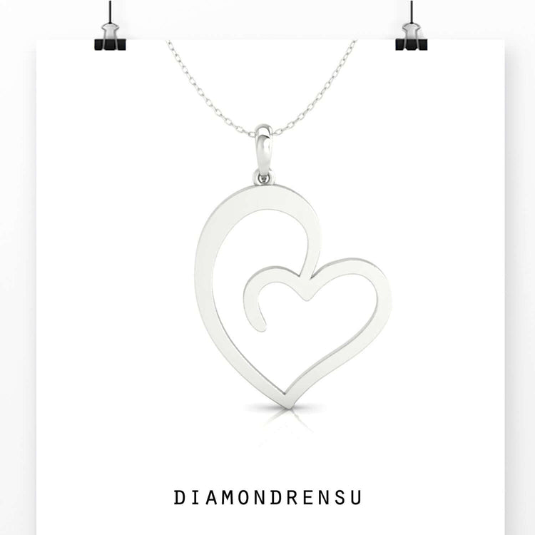 Round diamond necklace pendant with a heart-shaped design, a great gift for her.
