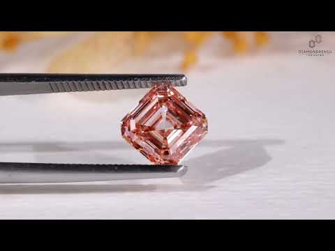 Certified loose fancy pink Asscher cut lab grown diamond.
