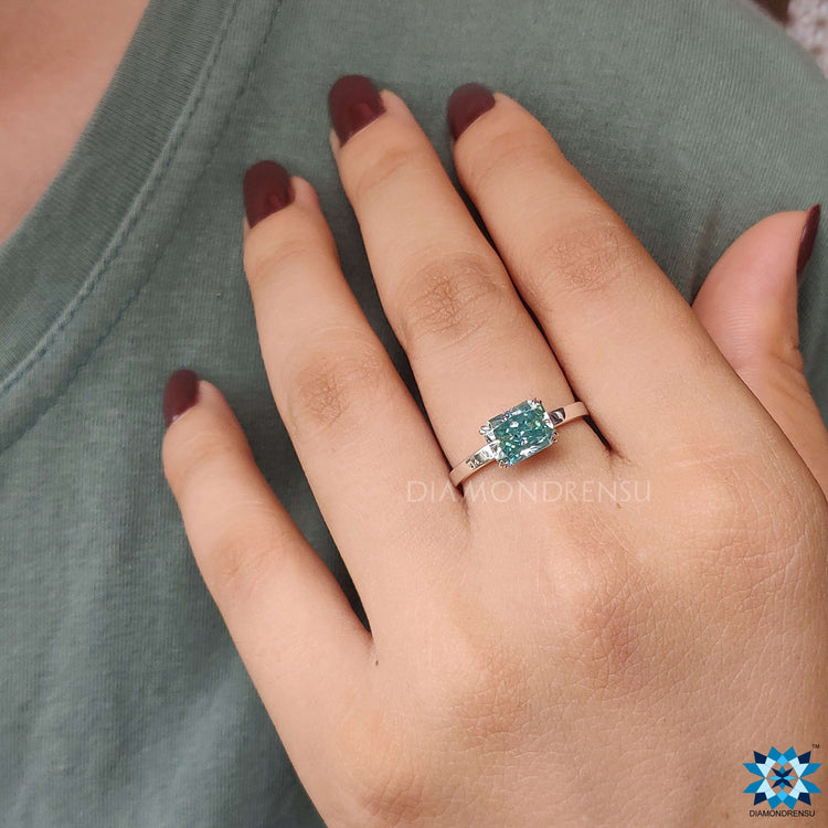 Radiant cut solitaire highlighting flawless details.
