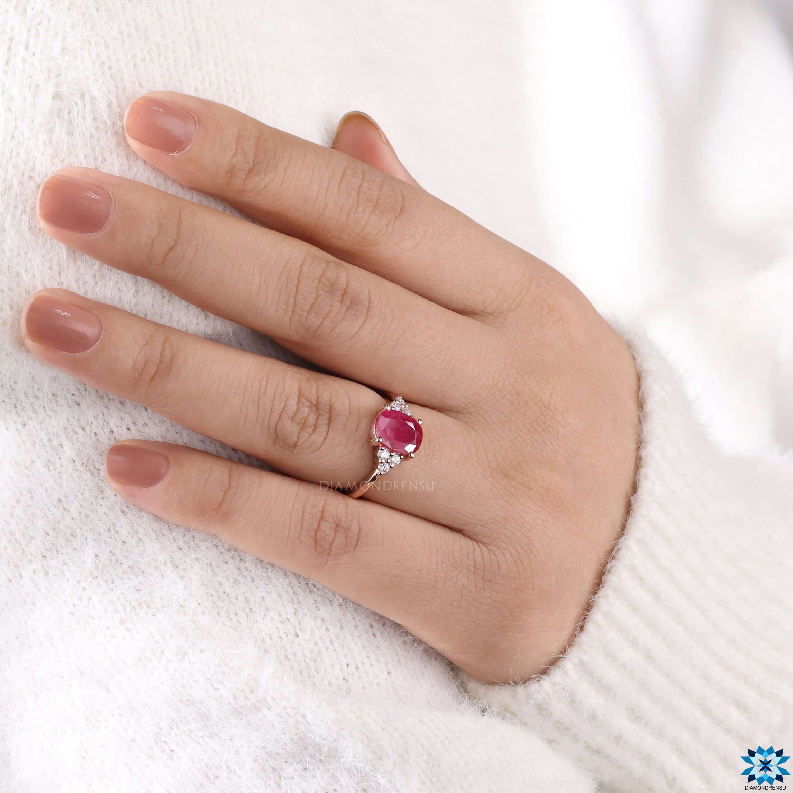 Beaded Ring with Ruby Gemstone Charm – July Birthstone – UK – Tomm Jewellery