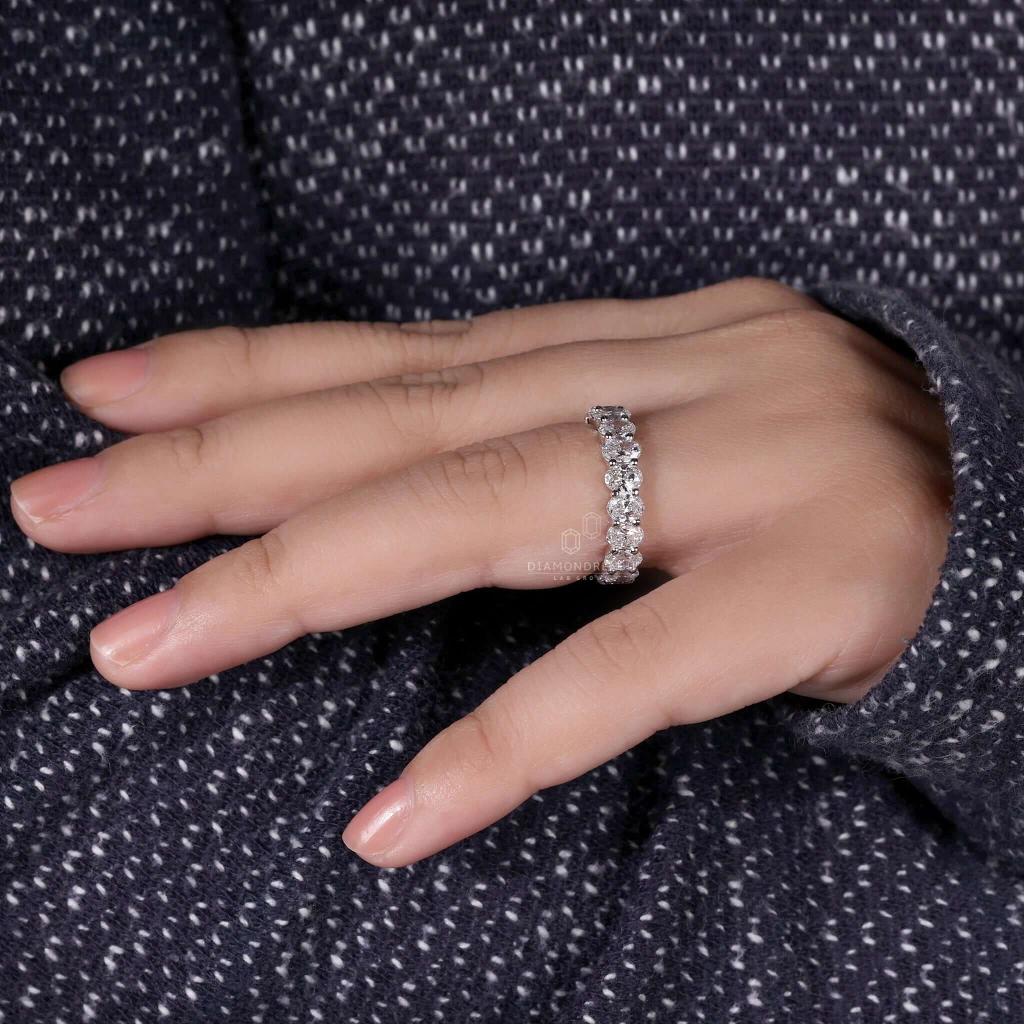 Oval Cut Lab Grown Diamond Band, Full Eternity Matching Wedding Band