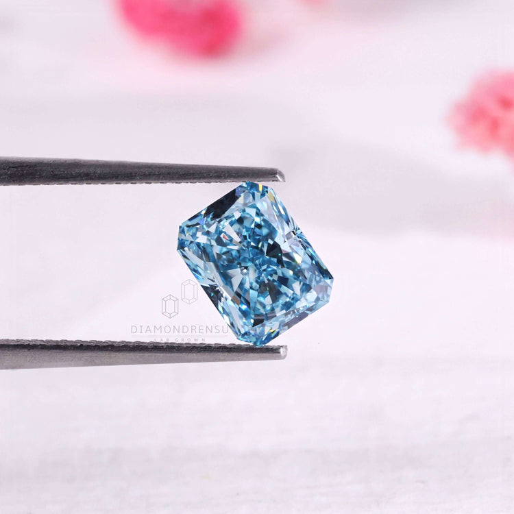 Loose lab grown radiant cut blue diamond certified IGI.
