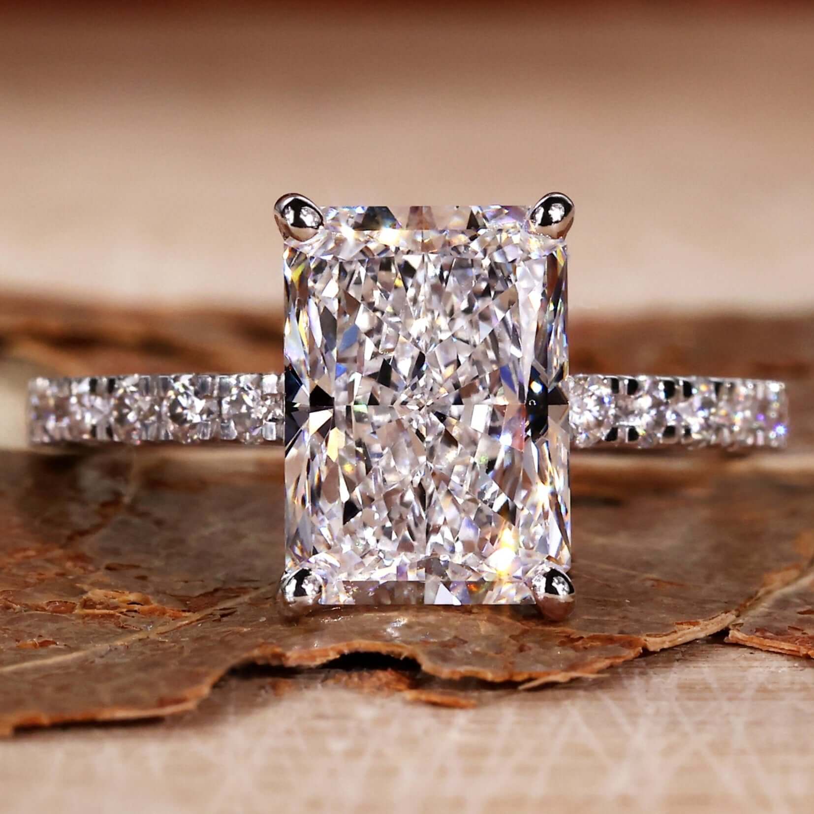 radiant cut lab grown diamond engagement ring